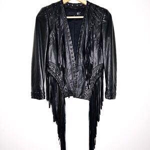 Black leather Just Cavalli Jacket Croped with fringe Size 38